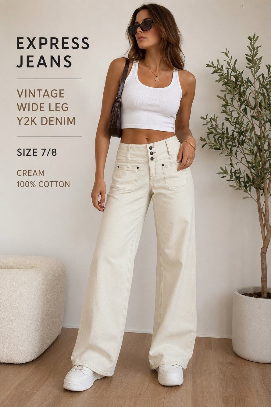 Vintage Express Cream Wide Leg Y2K Jeans Size 8